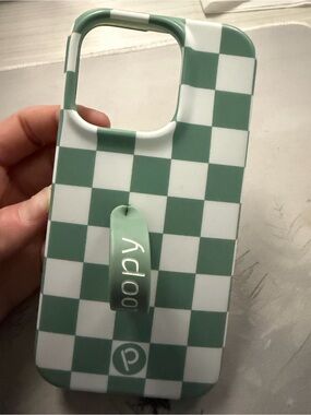 Loopy iPhone 14 Pro Green & White Checkered Phone Case